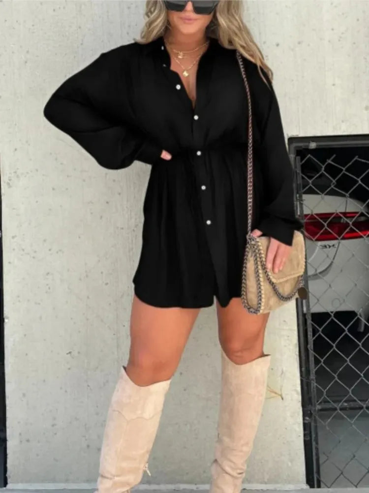 Velvet Diamond Button Shirt Jumpsuit