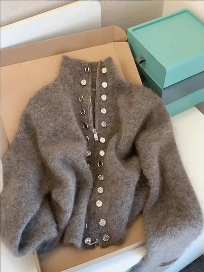 Luxe Fluff Double-Breasted Knit Cardigan