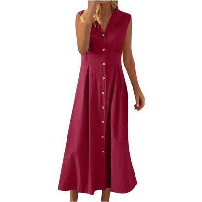 Suit Collar Cotton Linen Dress