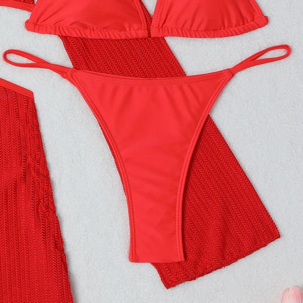 3-Piece Crochet Bikini & Cover-Up Set