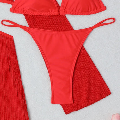 3-Piece Crochet Bikini & Cover-Up Set