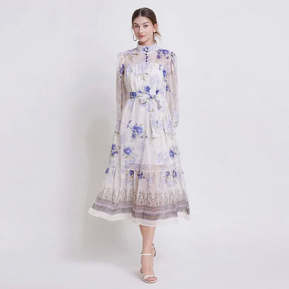 Floral Chiffon Waist Cinching Dress