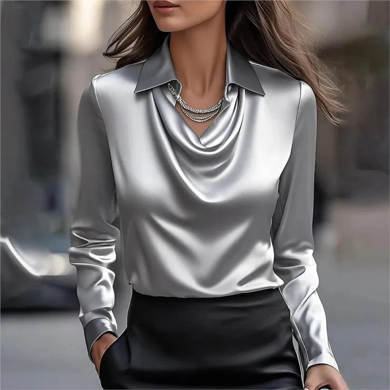 Vintage Satin Long-Sleeve Blouse