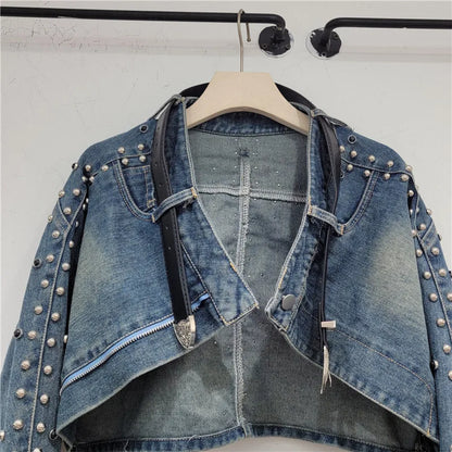 Edge Craze Rivet Patchwork Denim Jacket