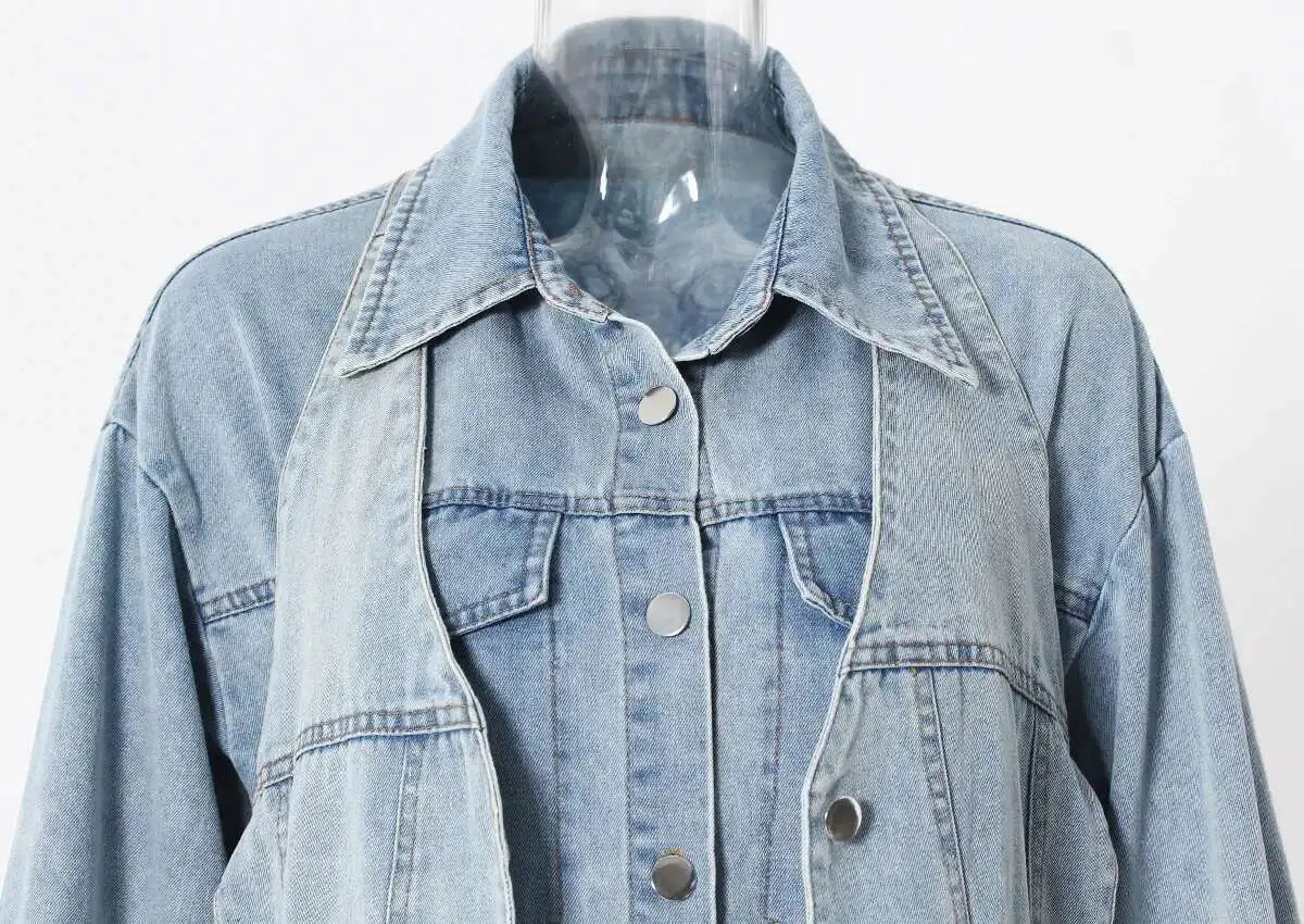 Deat Spliced Belt Denim Coat