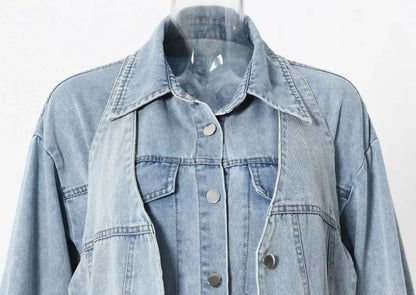 Deat Spliced Belt Denim Coat