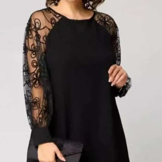 Elegant Black Lace Patchwork Party Dress
