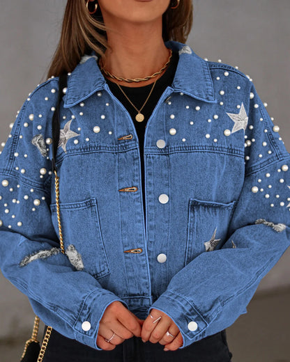 Glam Starry Beaded Denim Jacket