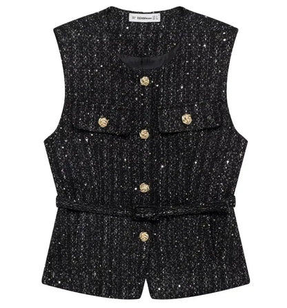 Glam Sequin Belted Vest