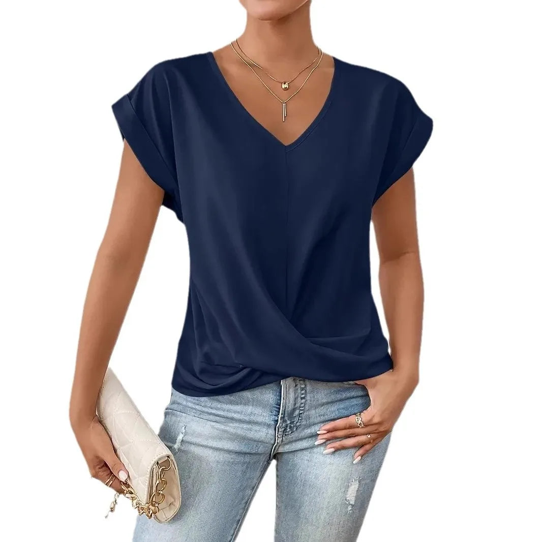 Irregular Knot V-Neck Tee