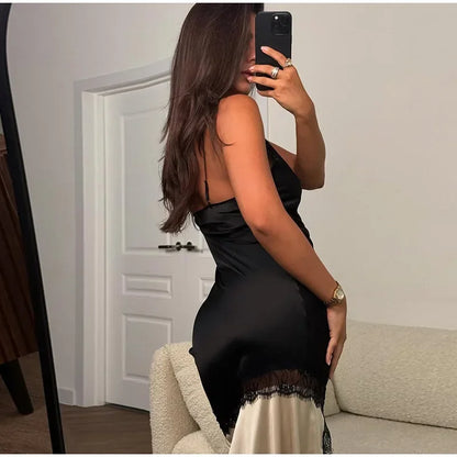Satin Glow Lace Splice Dress