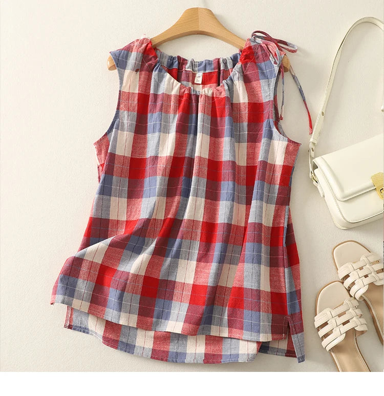 Elegant Vintage Plaid Cotton Vest