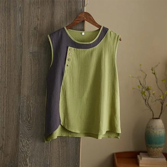 Asymmetric Cotton Linen Top