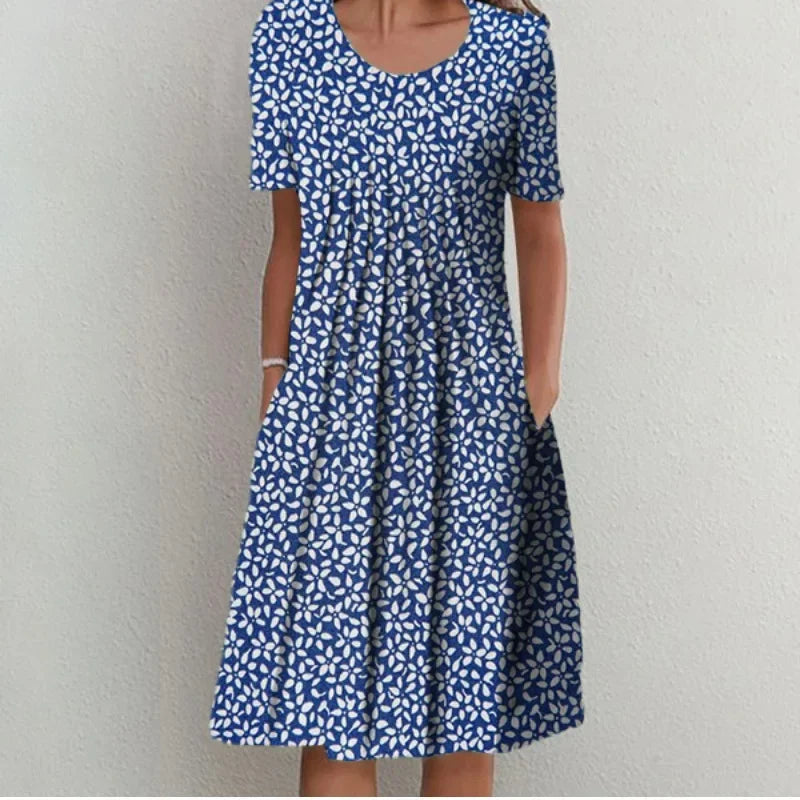 Floral A-line Round Neck Home Dress