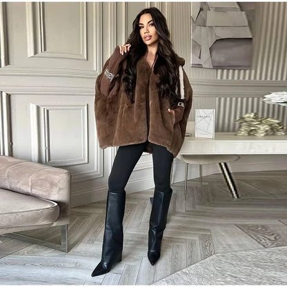 Women’s Knitted Patchwork Faux Fur Short Coat