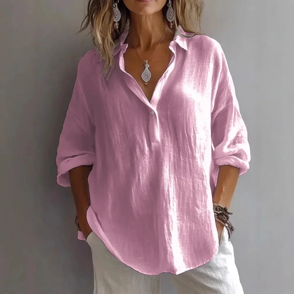 Relaxed Linen Button-Down Blouse