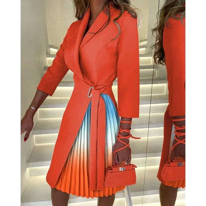 Elegant Belted Blazer Midi Dress