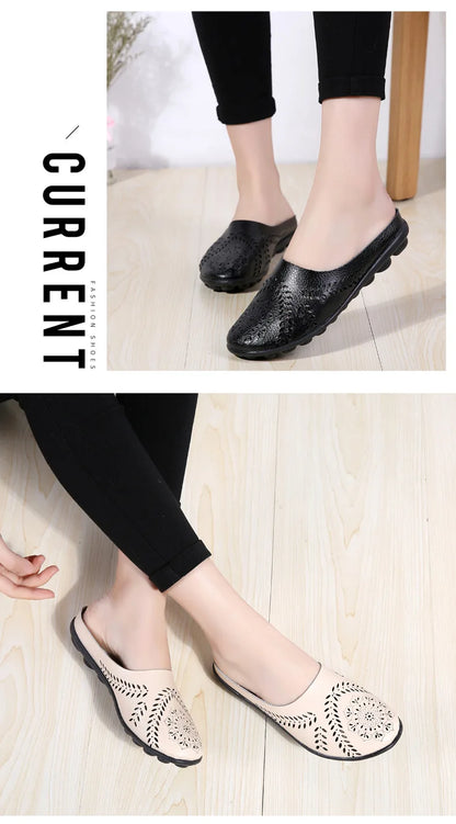 Breezy Chic Leather Slip-On Mules