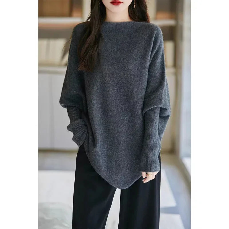 Batwing Sleeve Irregular Knit Sweater