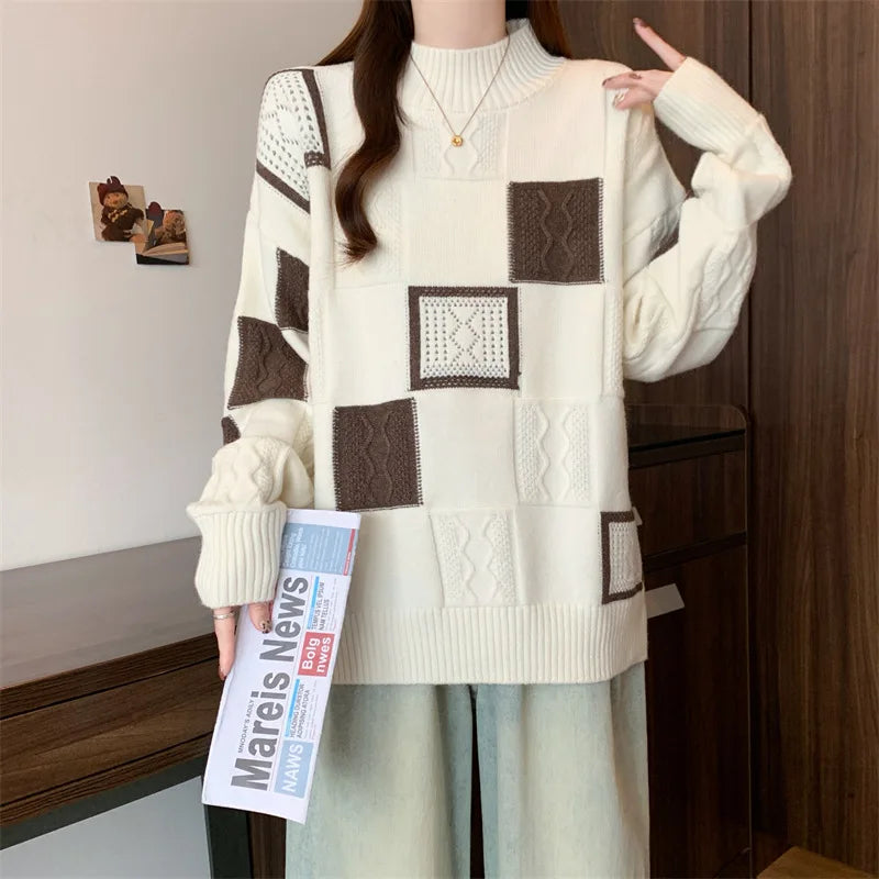 Loose Fit Color Block Knit Sweater