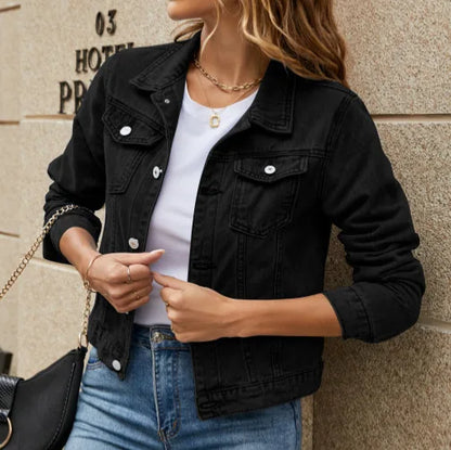 Washed Denim Turn-Down Collar Jacket