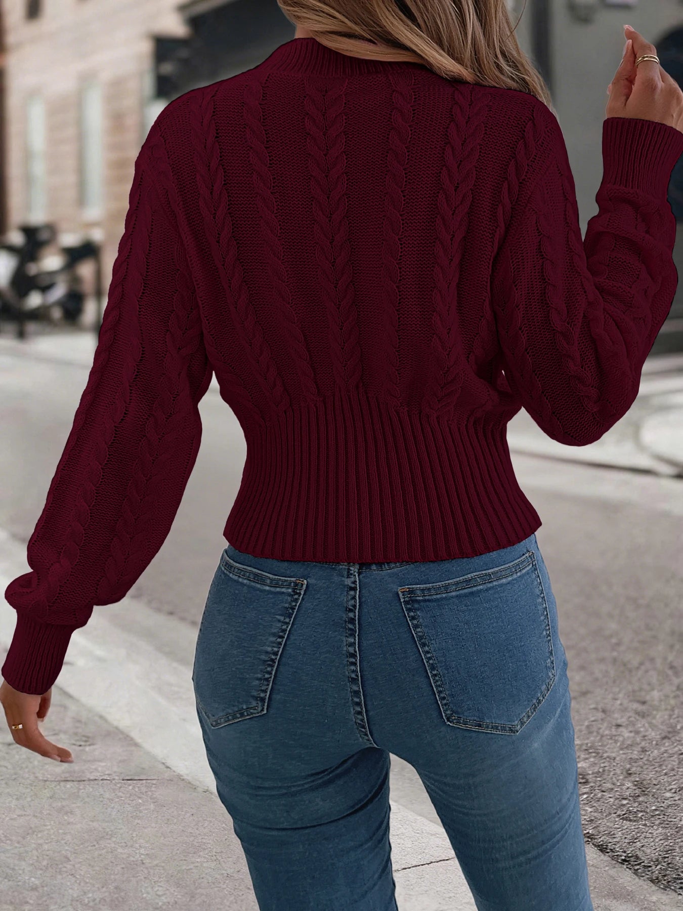 Women’s Solid Color Twist Knitted Sweater — Mock Neck