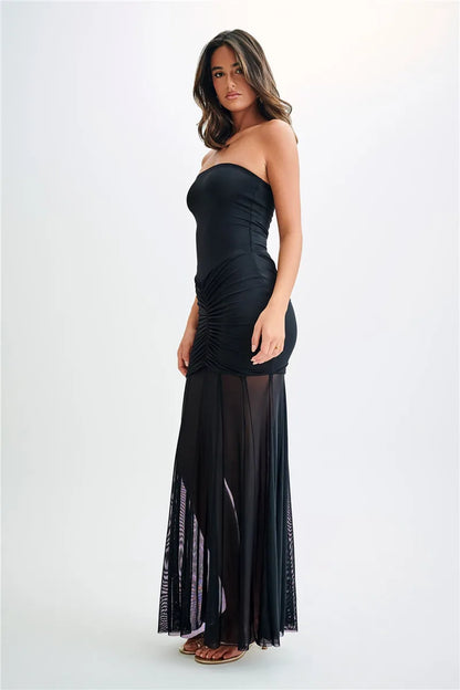 Midnight Allure Strapless Mesh Gown