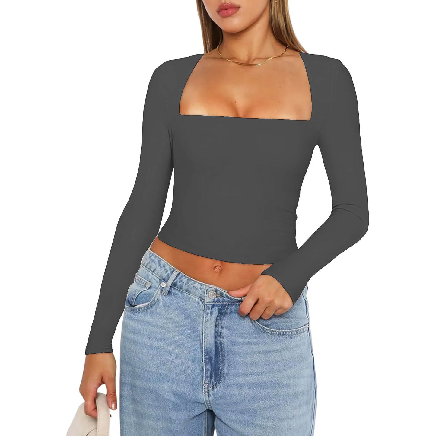 Street Muse Cropped Solid Long Sleeve Tee