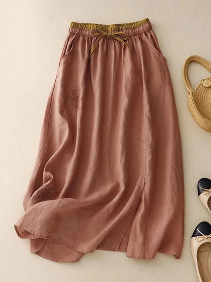 BloomTale Embroidered Patchwork Midi Skirt