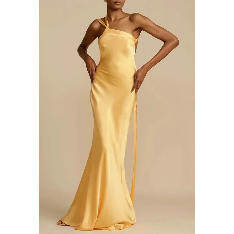 Crimson Allure One-Shoulder Maxi Dress