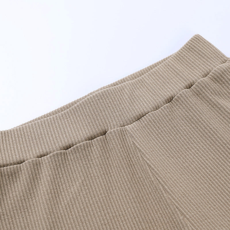 Beige Ribbed Knit Leggings