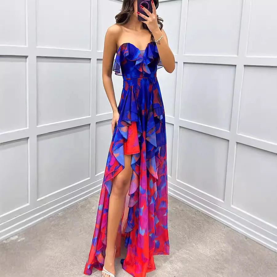 Celestia Irregular Ruffle Mesh Maxi