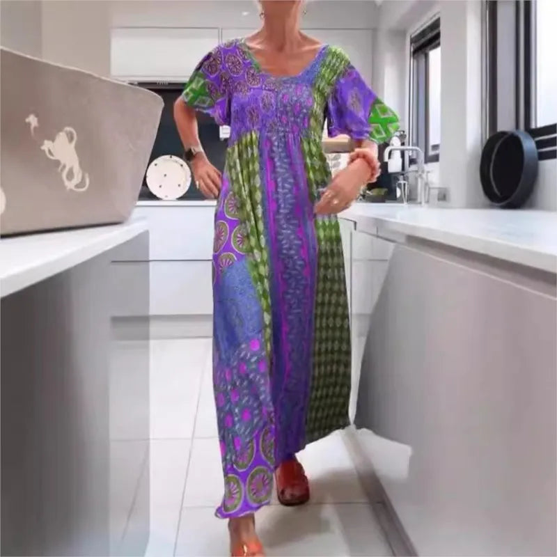 Boho Grace Retro V-Neck Dress