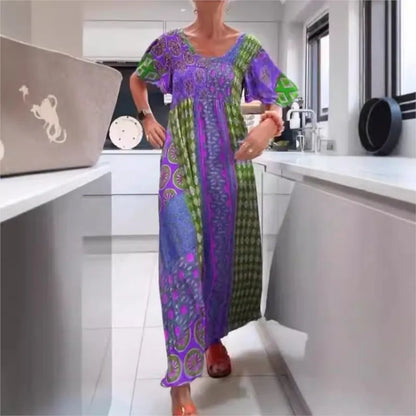 Boho Grace Retro V-Neck Dress