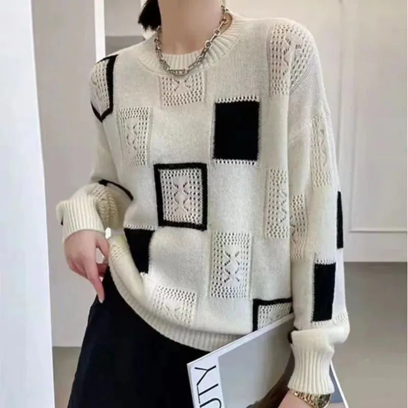 O-Neck Square Pattern Sweater
