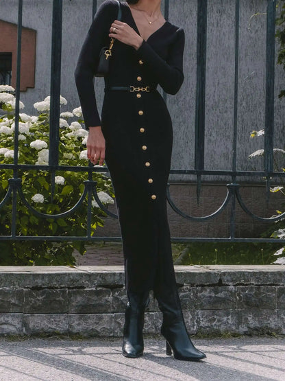 Tossy V-Neck Ribbed Knit Dress