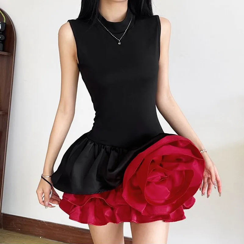 3D Floral Patchwork A-Line Dress