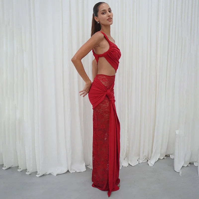 Elegant One-Shoulder Lace Evening Dress