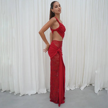 Elegant One-Shoulder Lace Evening Dress