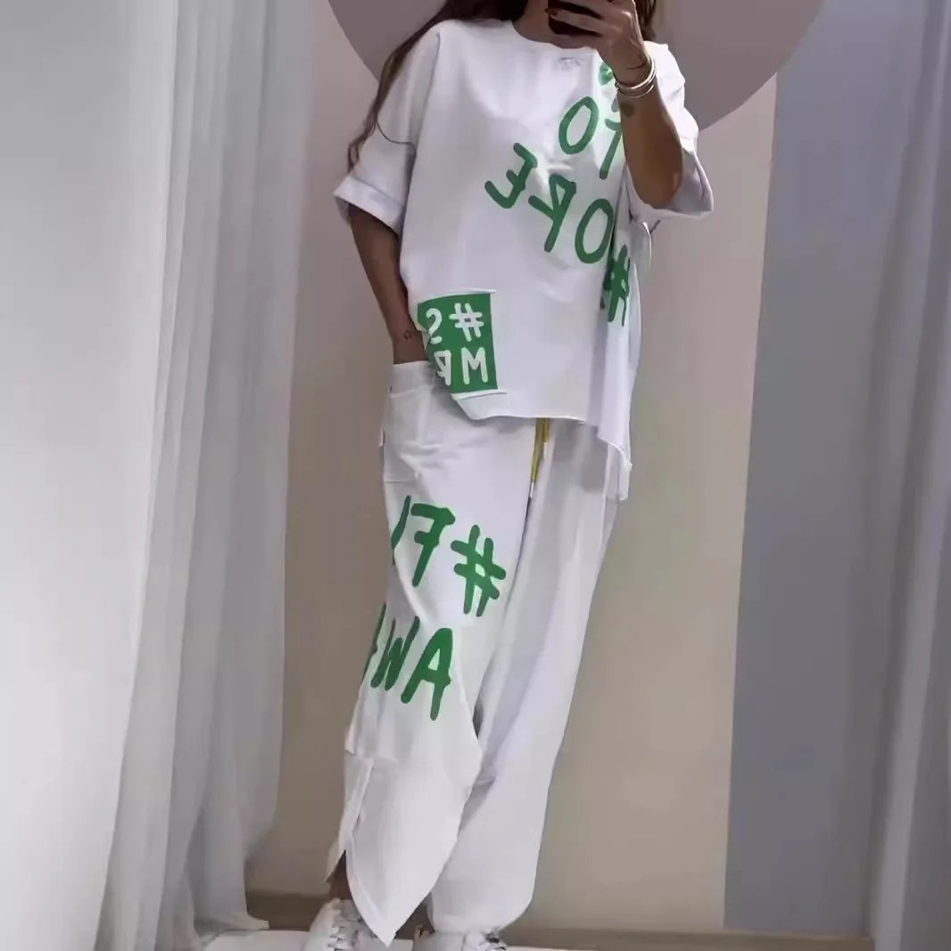 Summer Vibe Letter Print Tracksuit Set