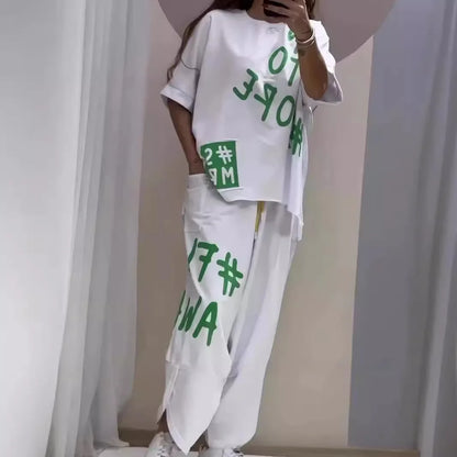 Summer Vibe Letter Print Tracksuit Set