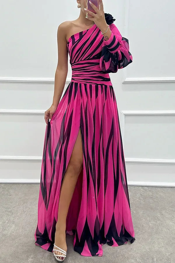 Striped Allure One-Shoulder Dress