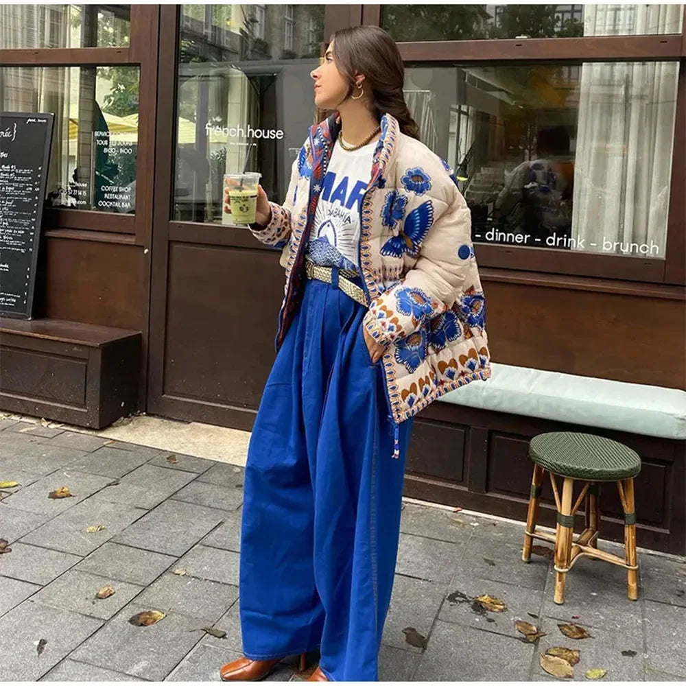 Vivid Charm Printed Lapel Jacket