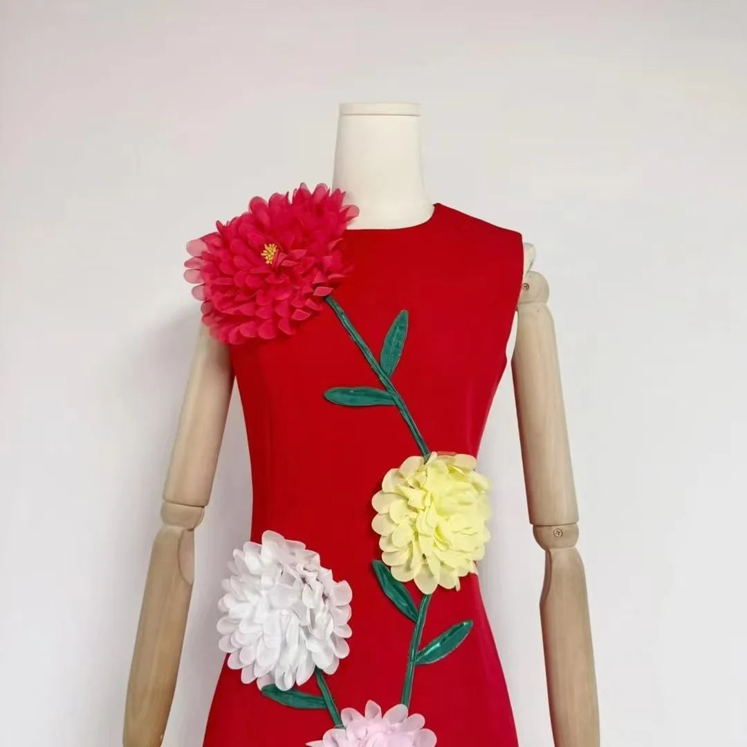 Floral Fusion 3D Print Dress