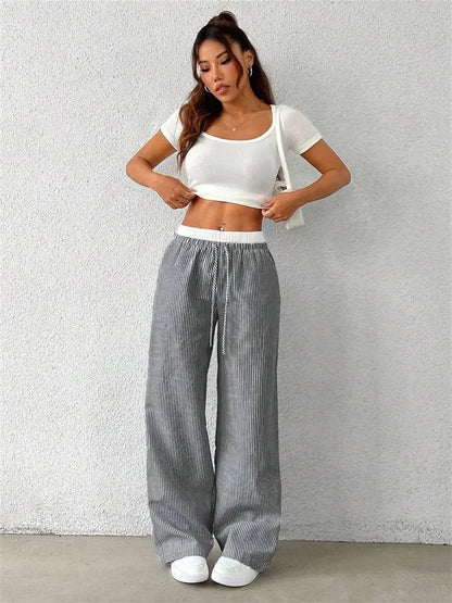 Striped Wide Leg Woven Pants