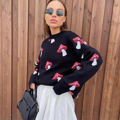 Whimsical Mushroom Knit Sweater