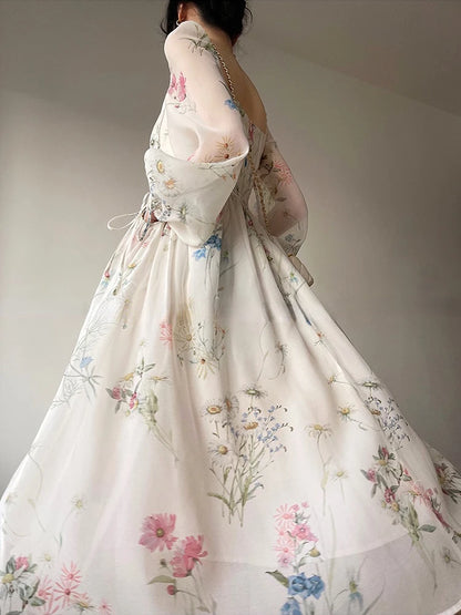 Vintage Square Neck Floral Dress