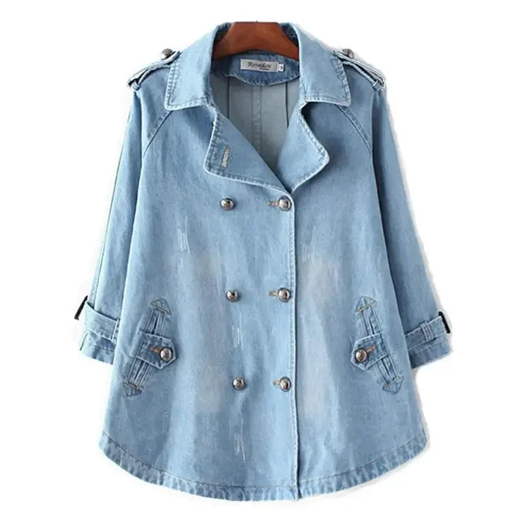 Cape Luxe Double-Breasted Denim Coat