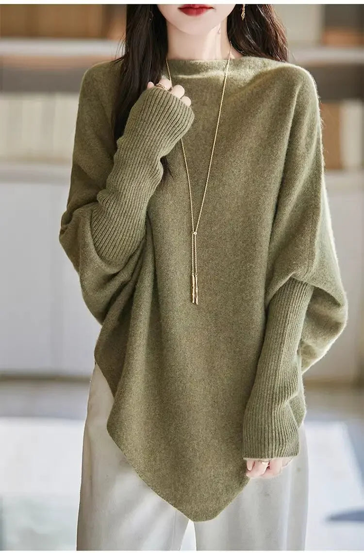 Batwing Sleeve Irregular Knit Sweater