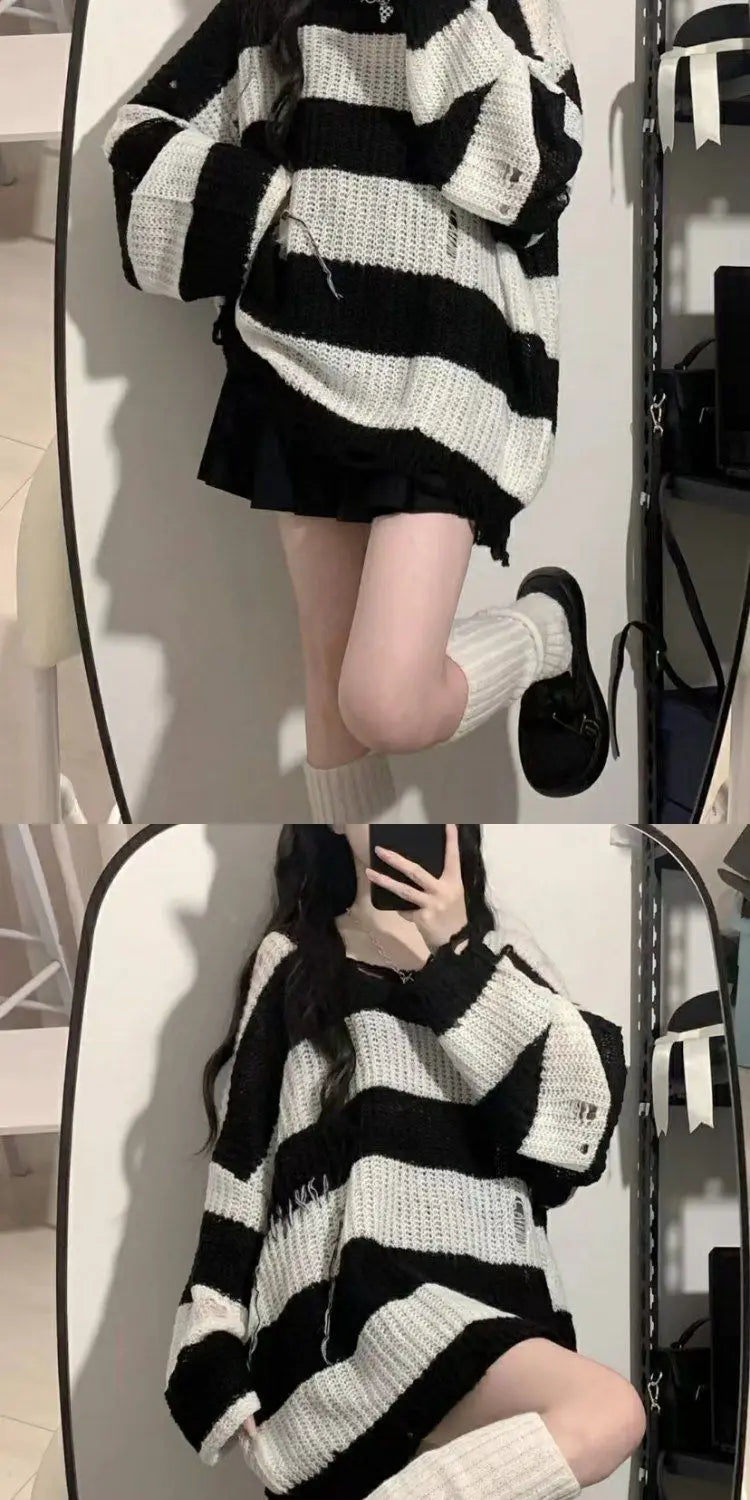 Black & Pink Striped Knitted Sweater